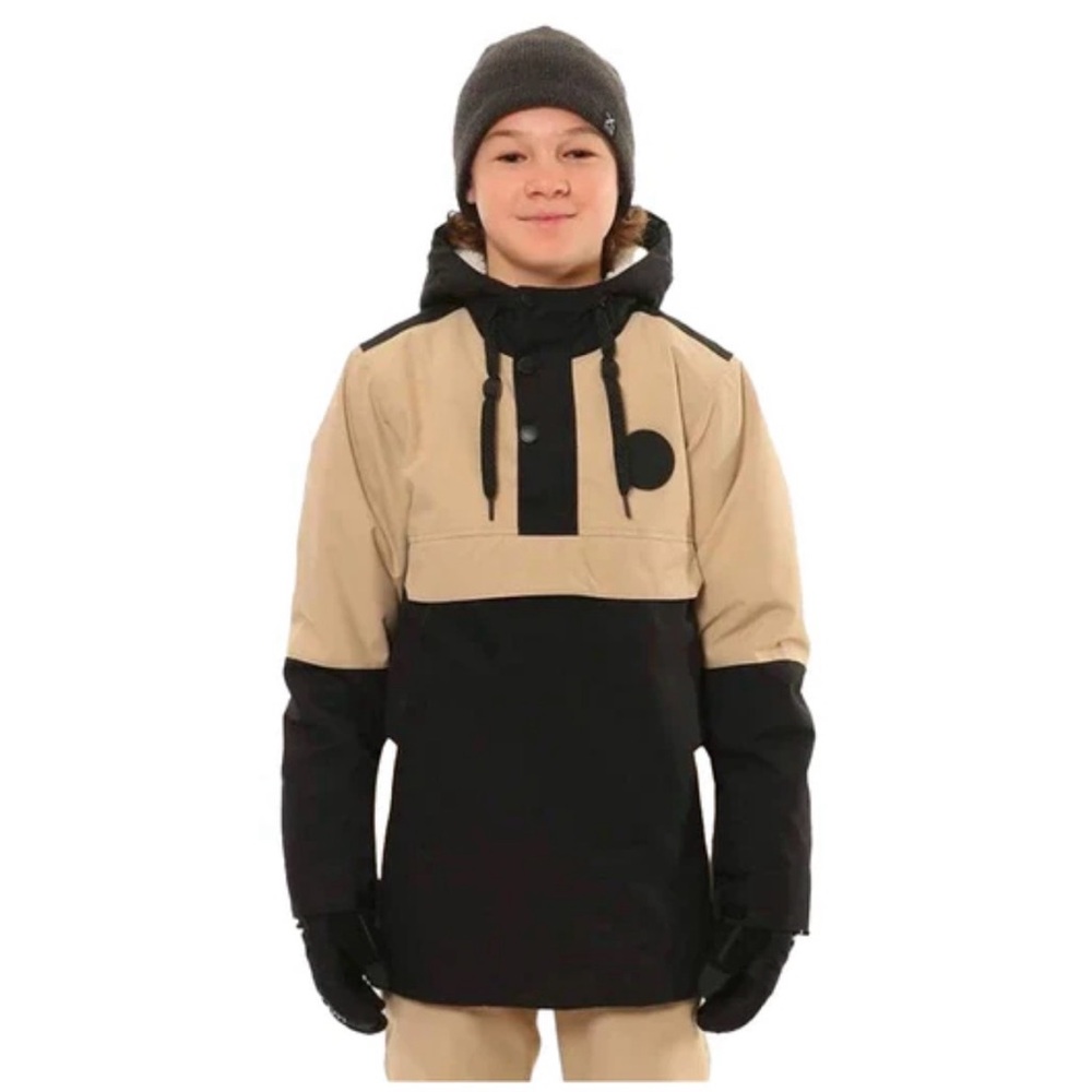 NEW- XTM RILEY SKI ANORAK pullover OATMEAL & Black Side zip / hood size 10 years